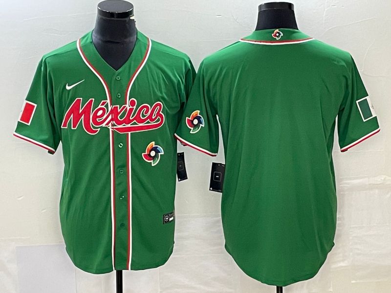 Men 2023 World Cub Mexico Blank Green Nike MLB Jersey3